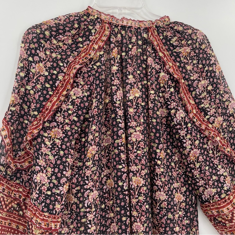 Ulla Johnson Black Floral Boho Peasant Blouse with Red Accents - Picture 10 of 12